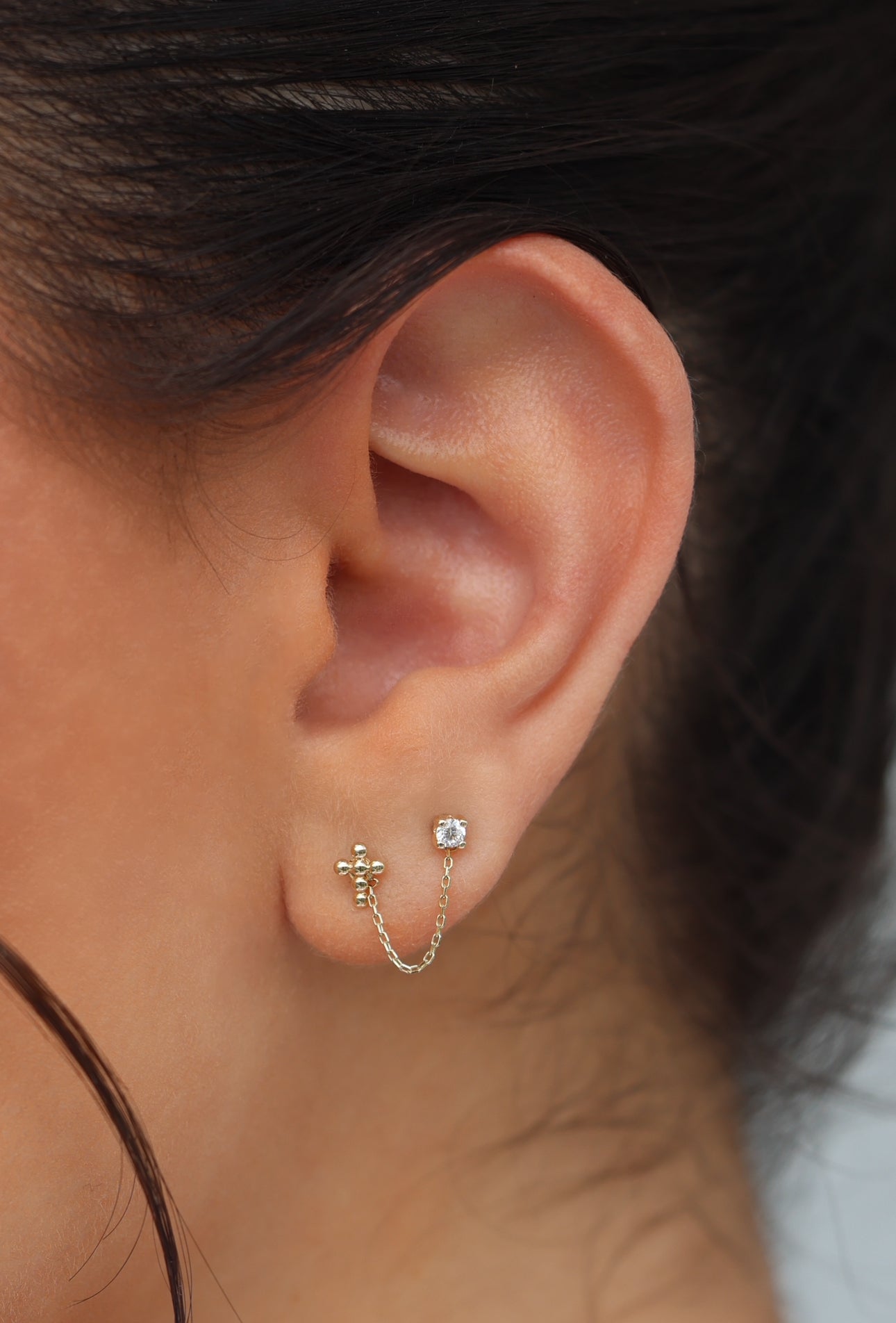 Cross hanging chain earring