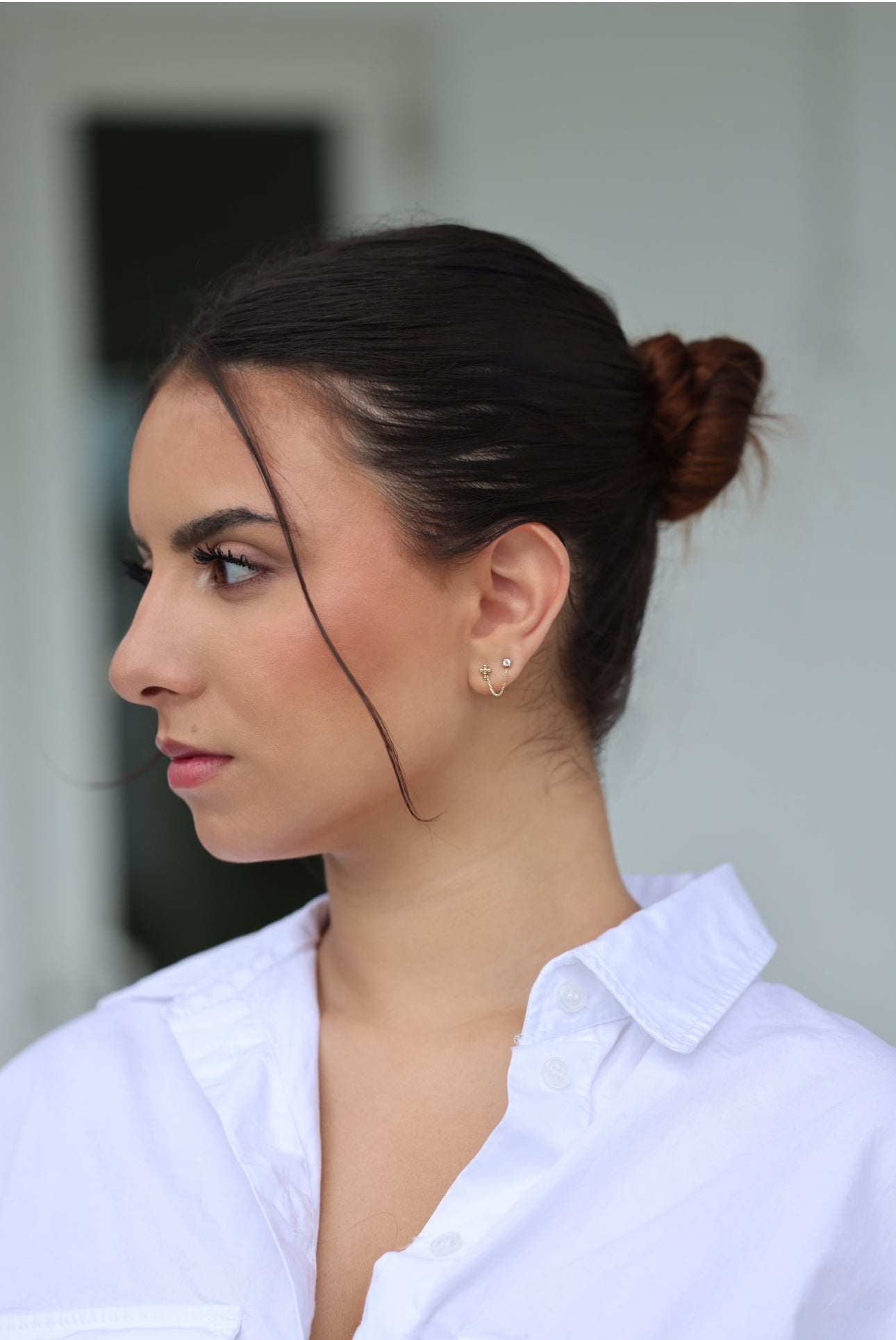 Cross hanging chain earring