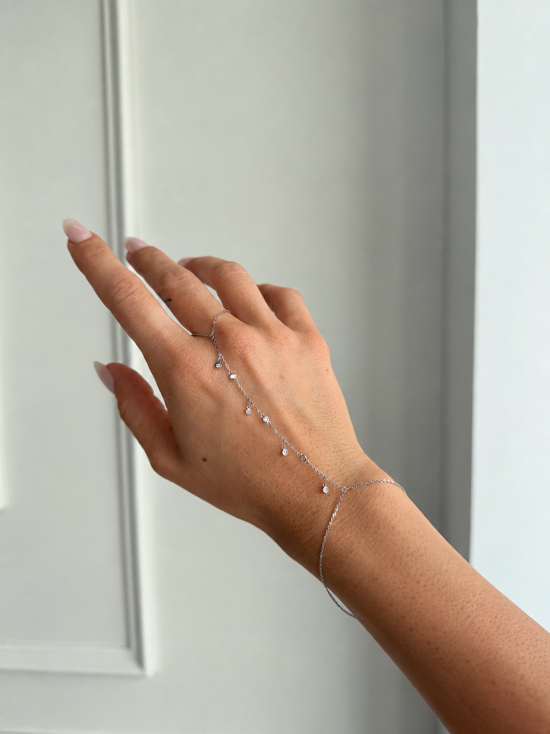 Diamond white gold waterfall hand chain