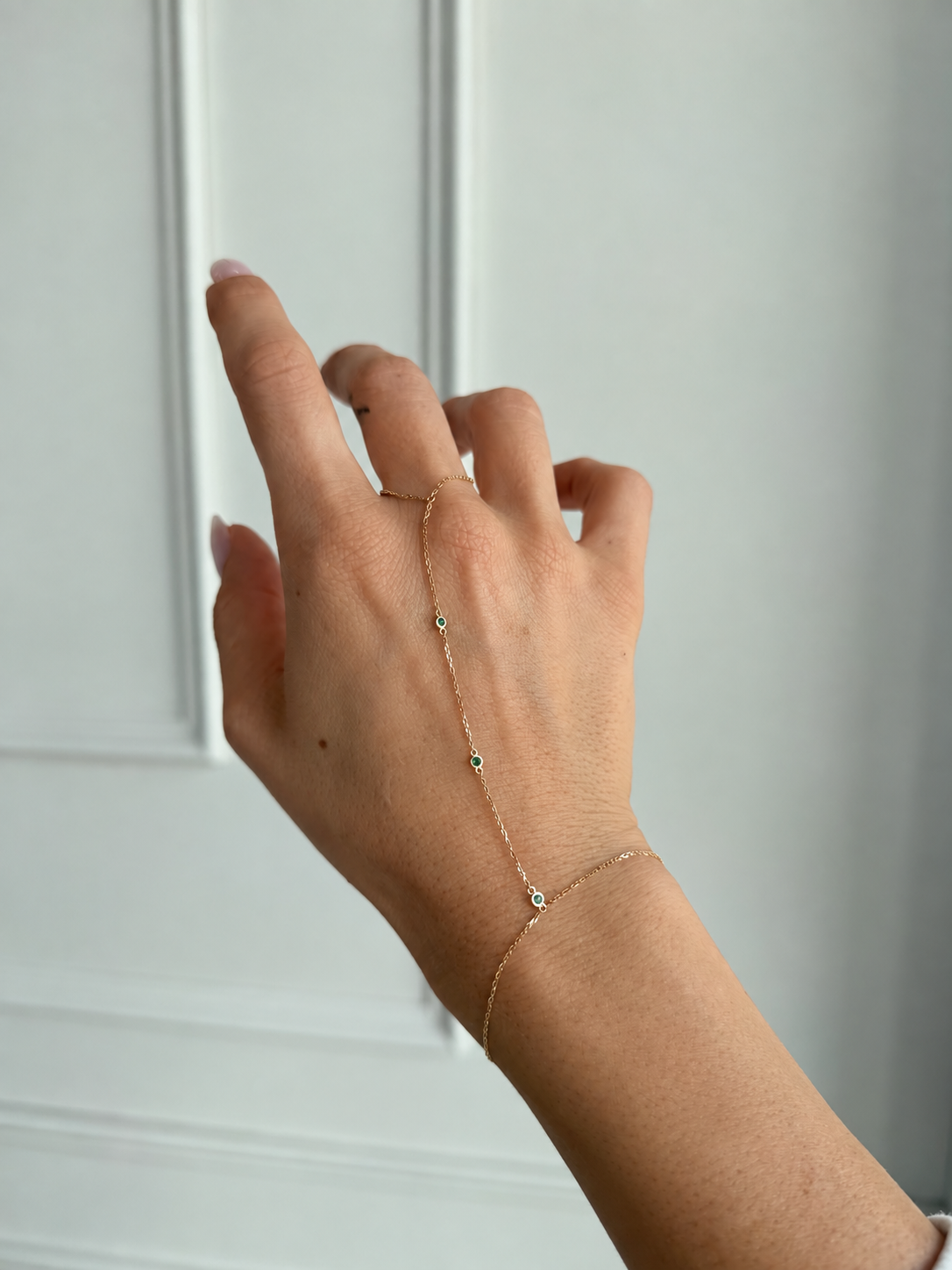 Emerald gemstone 14k hand chain
